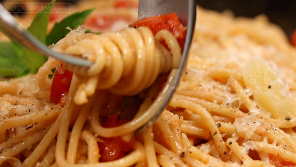 spoon and fork in the pasta