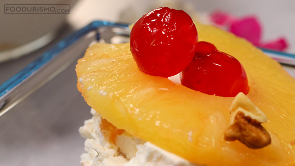 Yogurt dessert with fruit & jelly close-up