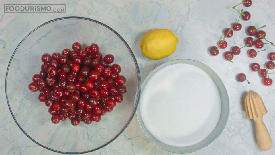 ingredients for sour cherry spoon sweet
