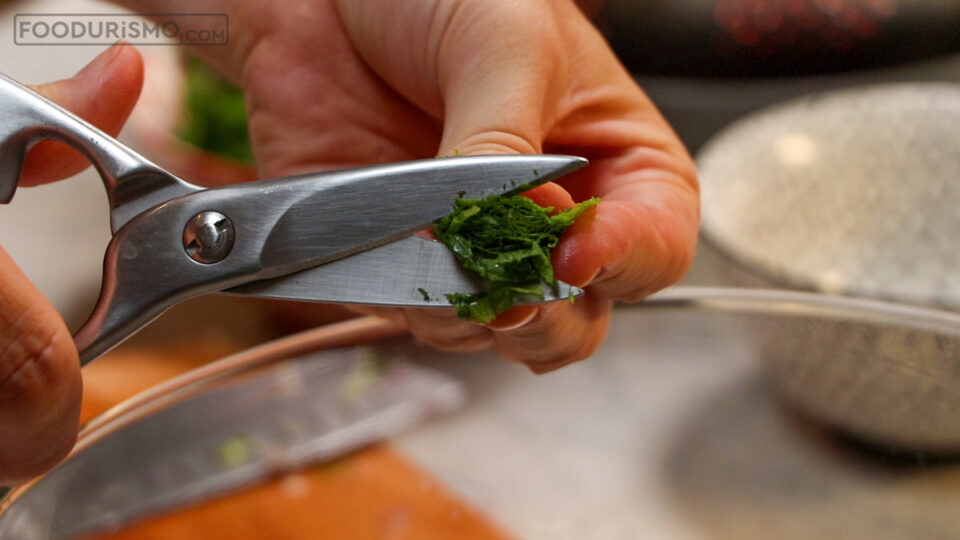 cutting mint with scissors