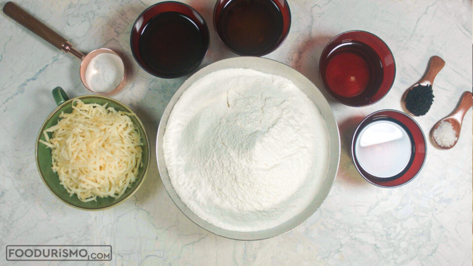 ingredients for savory biscuits with nigella seeds and wine